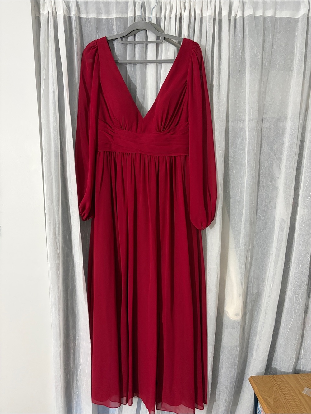 Azazie Norah Burgundy V-Neck Long Sleeve Maxi Dress